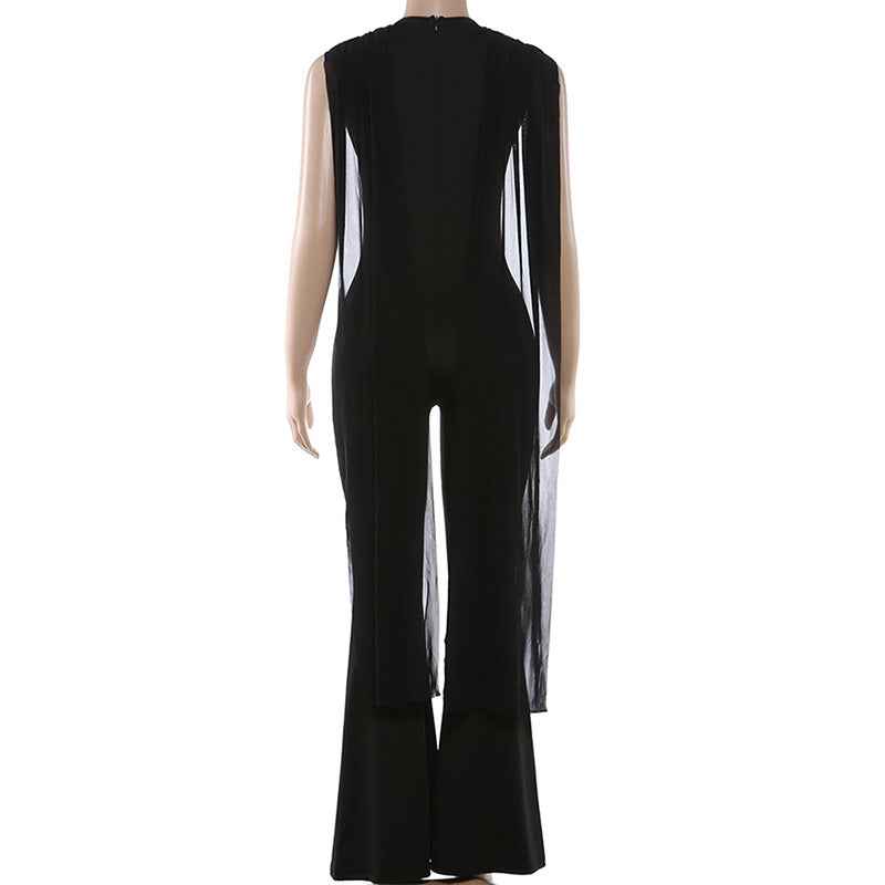 Elegant round Collar Gauze Ribbon Jumpsuit