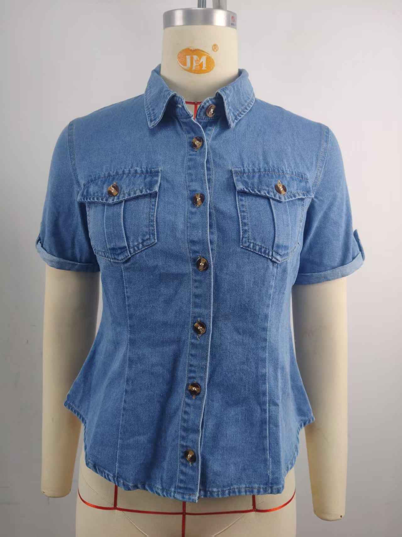 Washed Denim Collared Blouse for Women