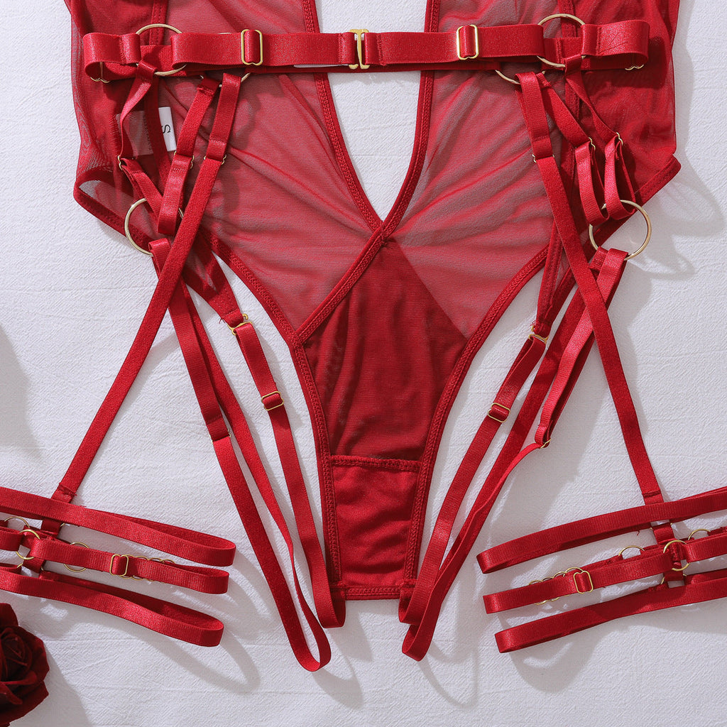 Halter Tulle Lingerie Lace up Set