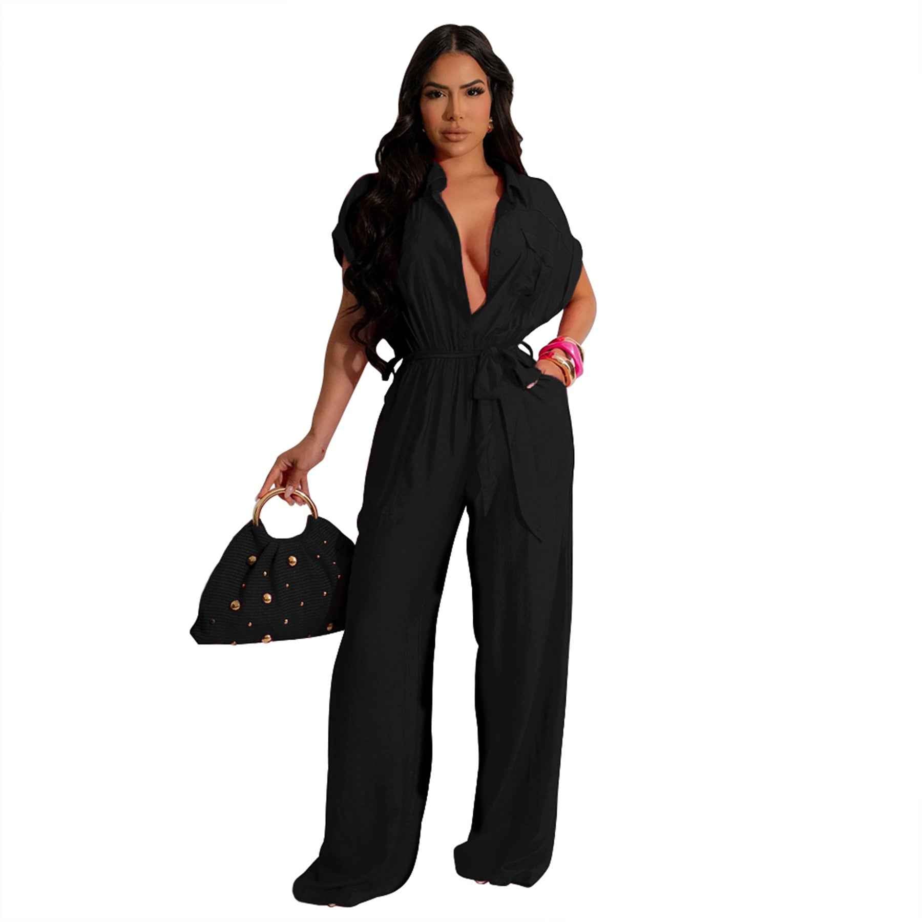 Solid Color Jumpsuit with Pockets