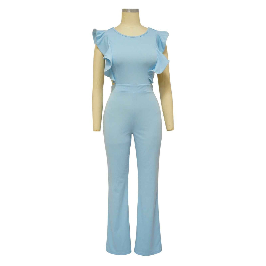Ruffled Solid Color Jumpsuit
