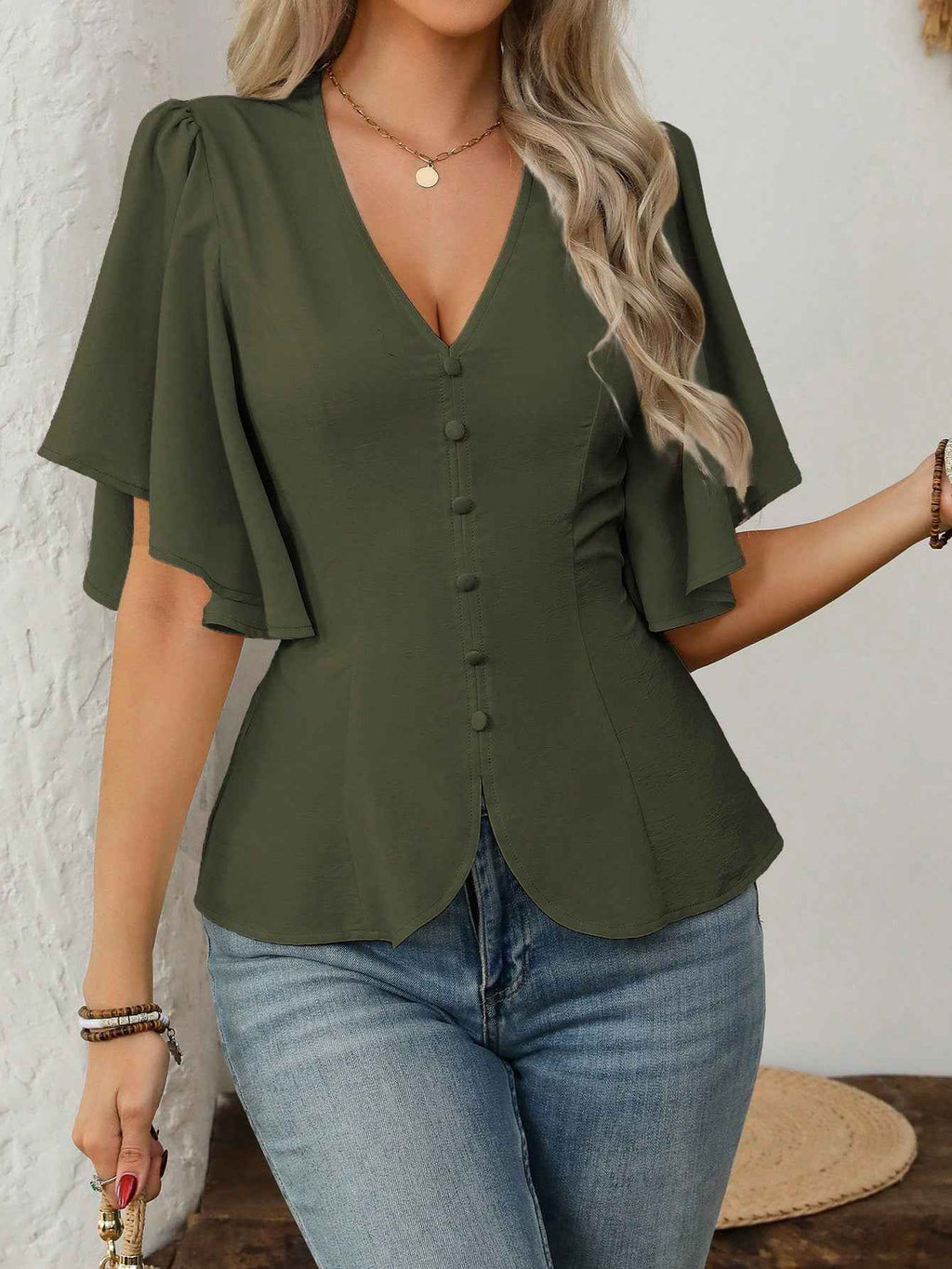 Elegant Solid Color Blouse