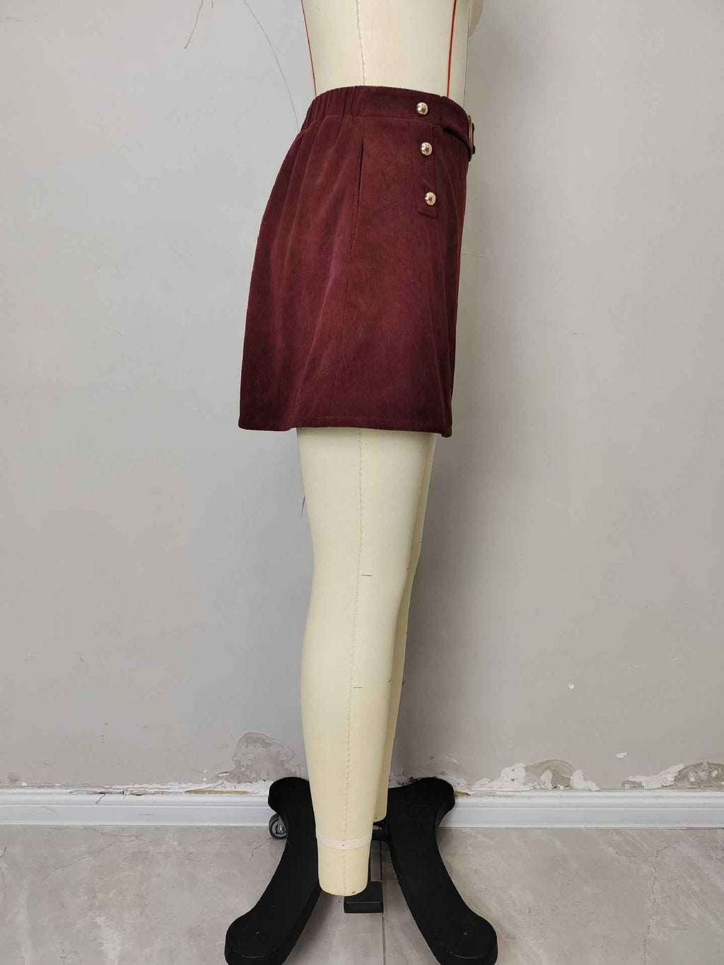 Corduroy a Skirt Slimming Metal Buckle All Matching Sheath Mid Skirt