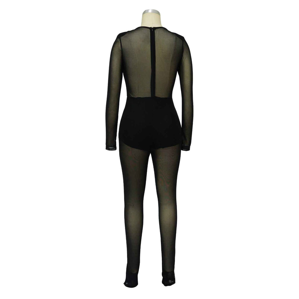 Solid Color Sexy See through Jumpsuit Women