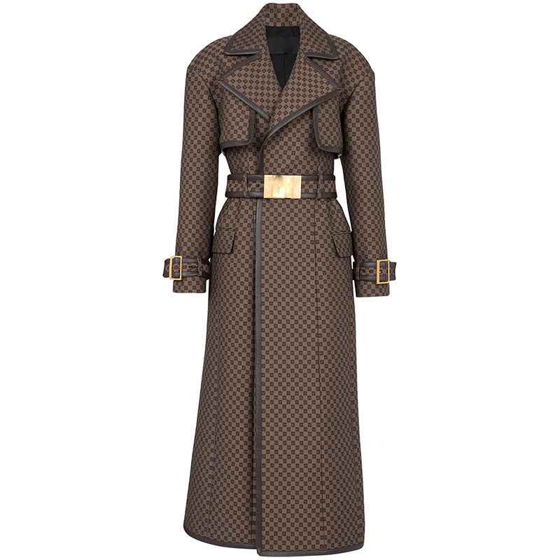 Women's Jacquard Jacket Maze Pattern Long Trench