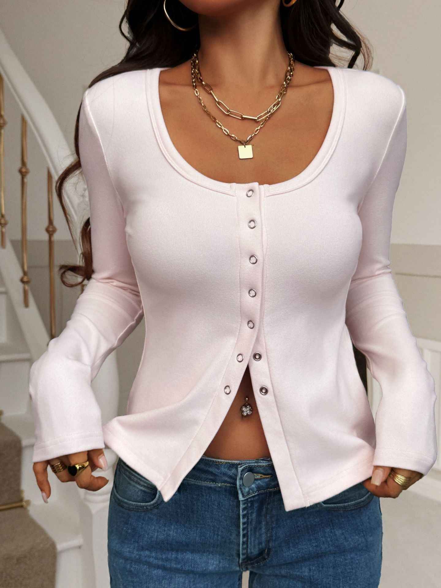Sexy Solid Color Long Sleeve Cardigan Sweater