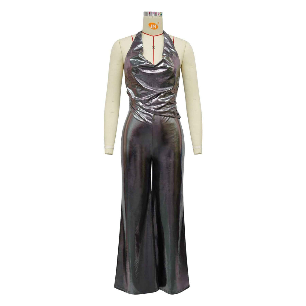 Swing Collar Halter Backless Jumpsuit Women