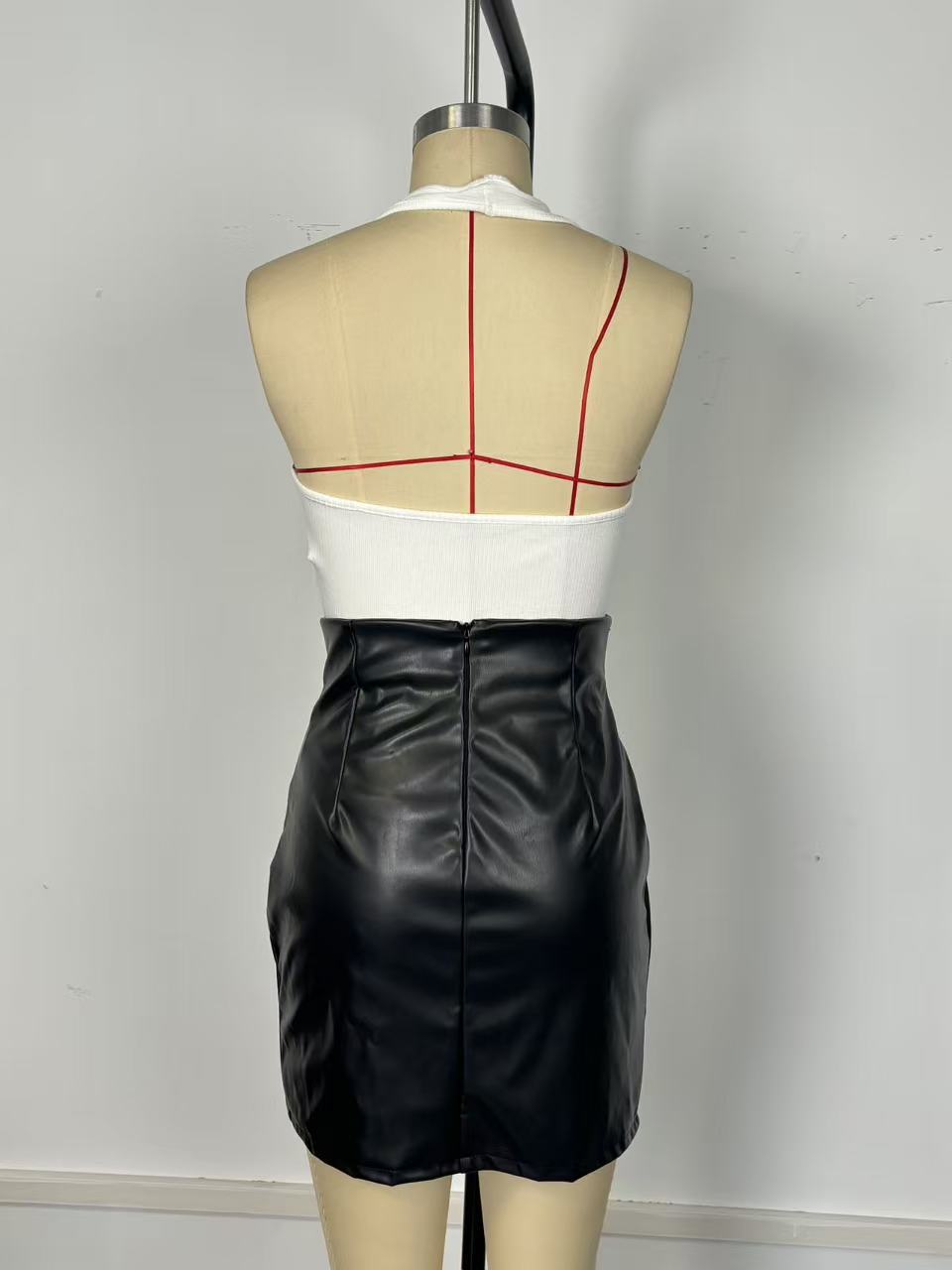 Faux Leather Skirt Sexy High Waist Sheath Pleating Irregular Asymmetric Slit