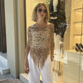 New Arrivals Handmade Crocheted Sequined Tassel Knitted Blouse Boho Hollow Out Cutout Triangle Cape Shawl