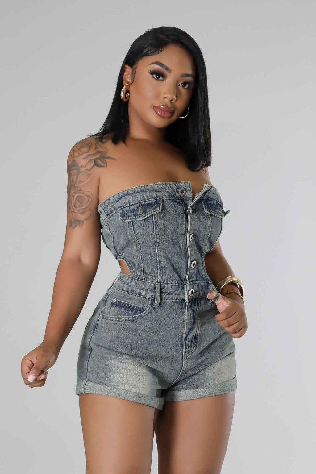Casual Tube Top Women's Clothing Slim Fit Denim Jumpsuit