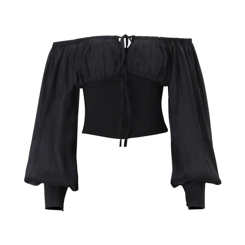 MUNSIEUR Off Shoulder Retro Mesh Skirt Set