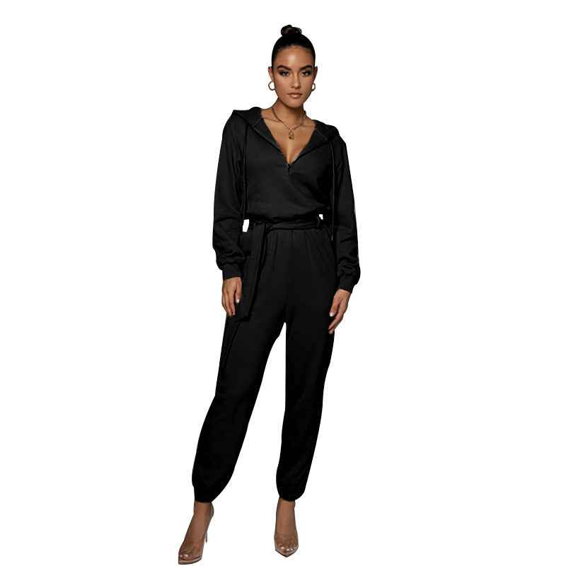 Half Open Collar Urban Casual Women's Jumpsuit