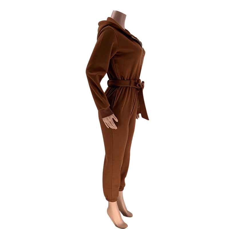 Half Open Collar Urban Casual Women's Jumpsuit