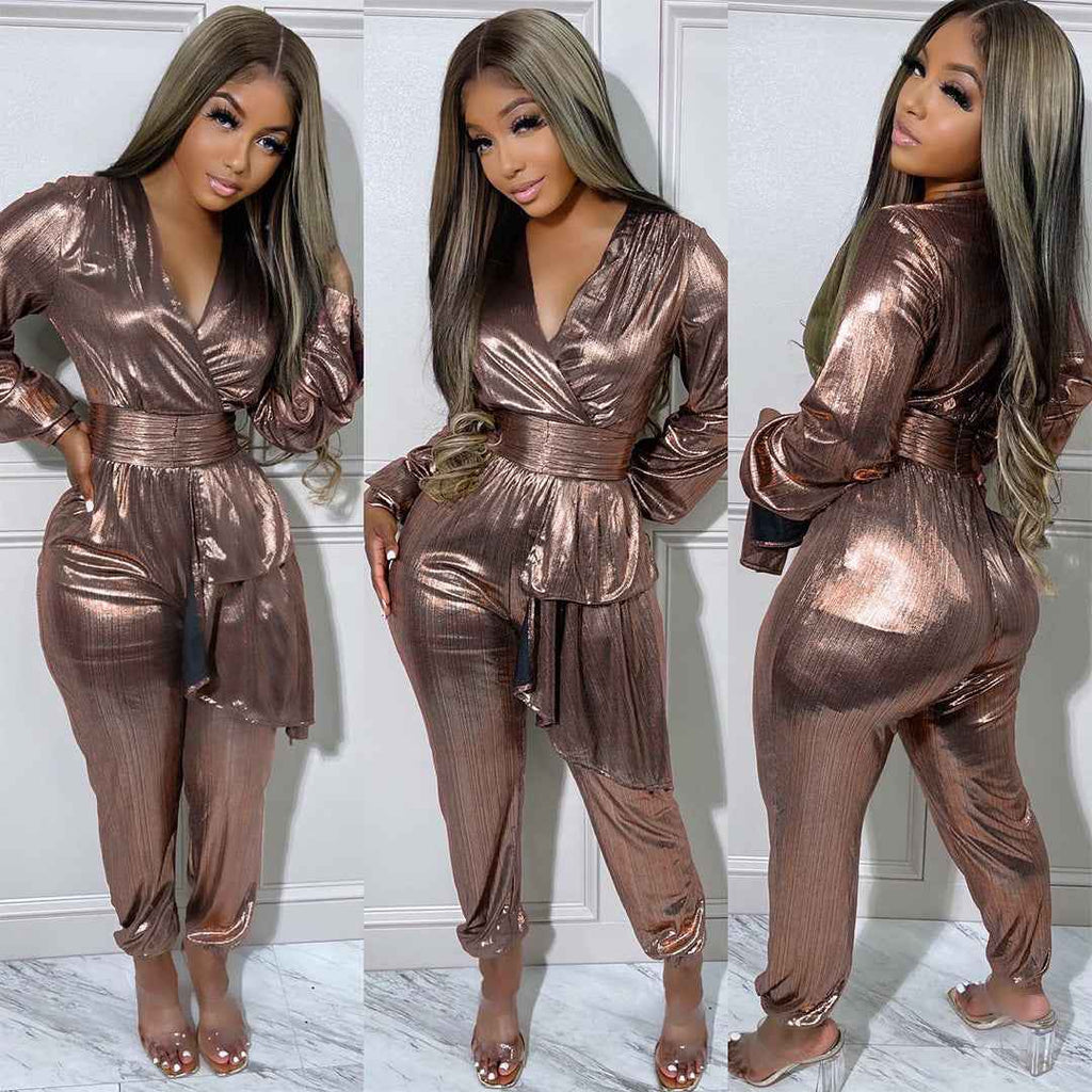 Sunken Stripe Pleated Jumpsuit