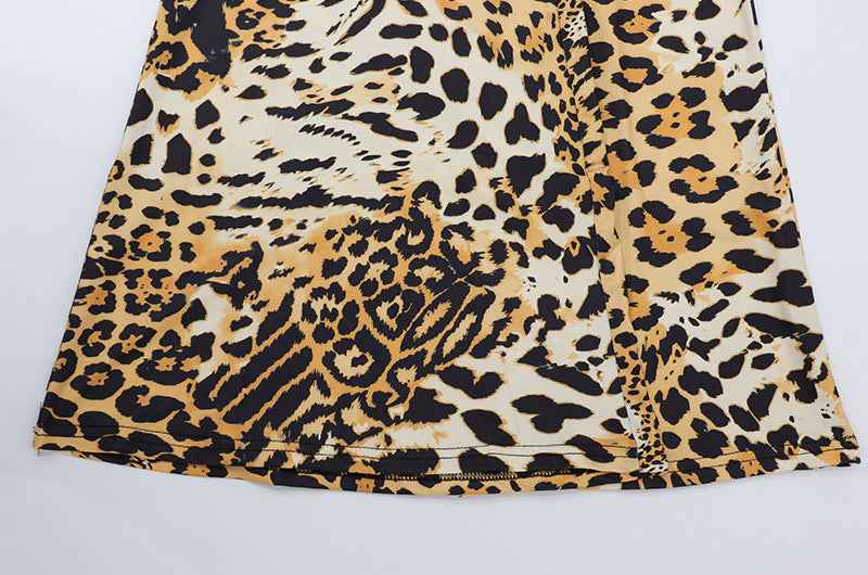 Leopard Print Sexy Cross Halter Cutout out Bare Back Jumpsuit