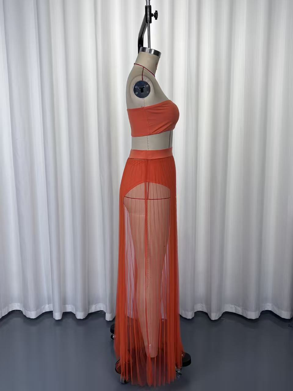 Mesh Pleated Swimsuit Fabric Three Piece Set