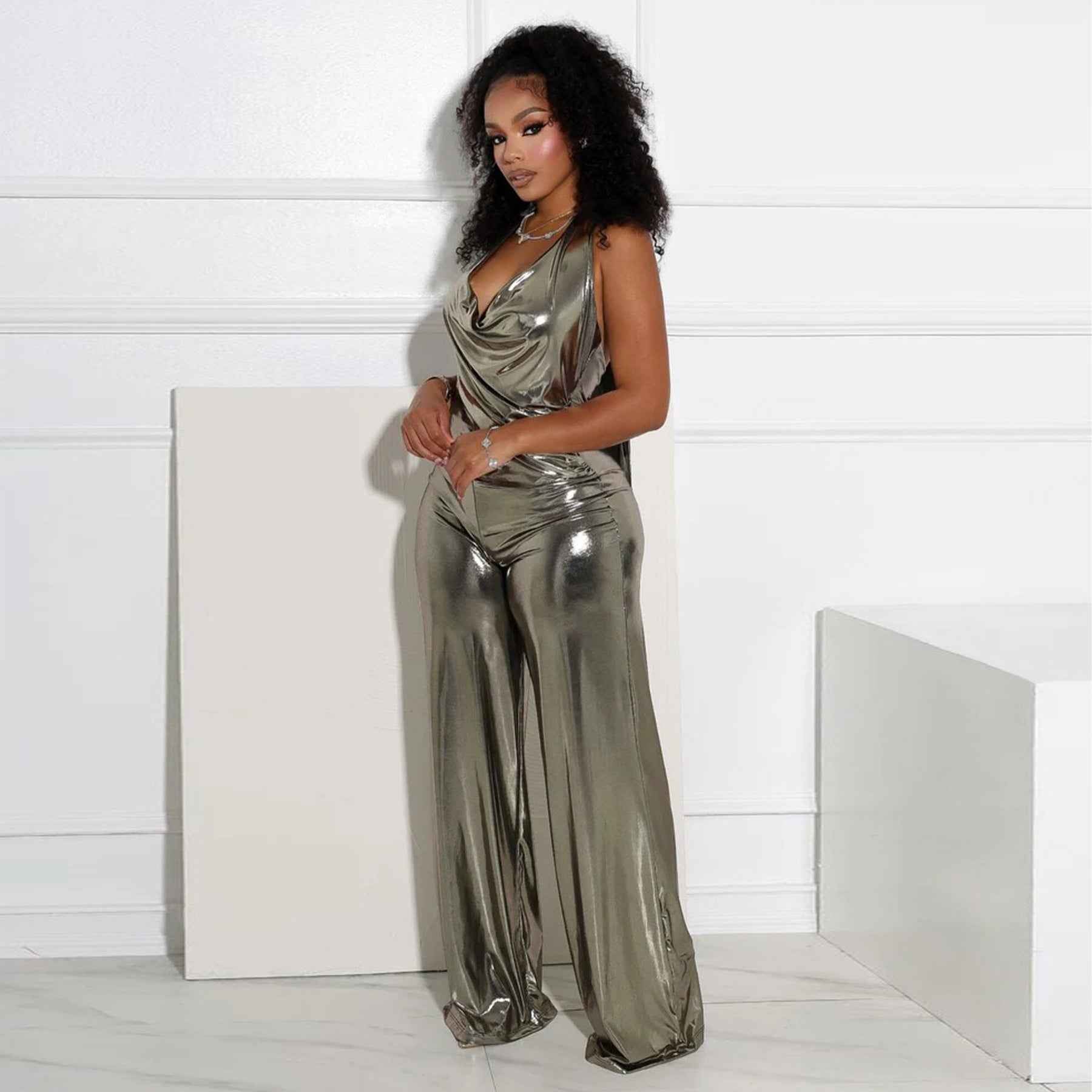 Swing Collar Halter Backless Jumpsuit Women