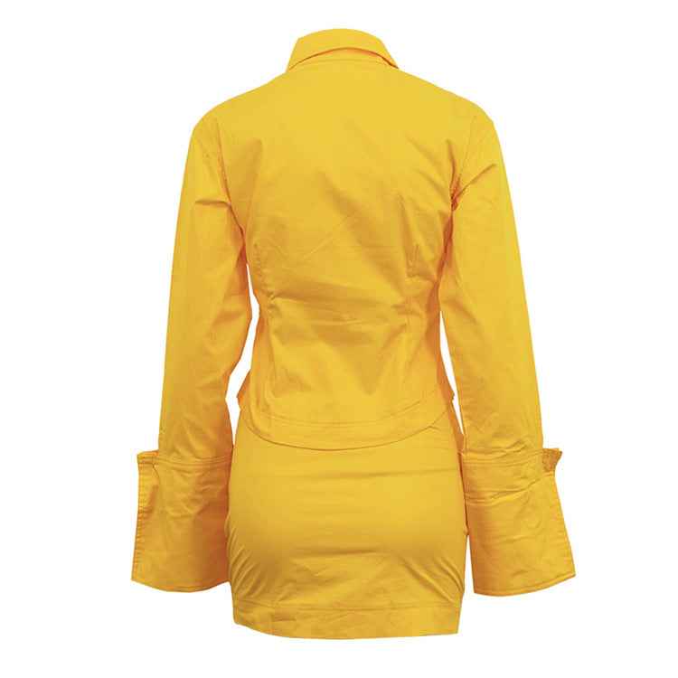 Cotton Long Sleeved Skirt Set Two Piece Set