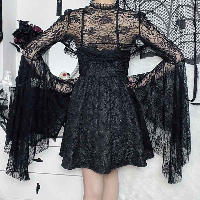 Gothic Classic Lace Flare Sleeve Blouse Y2K Rave