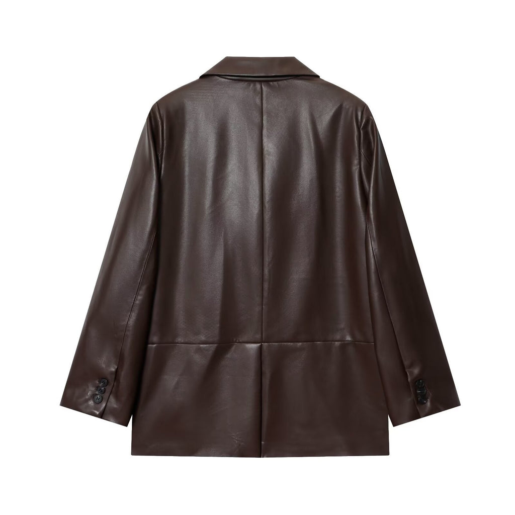 Women Lapel Leather Blazer