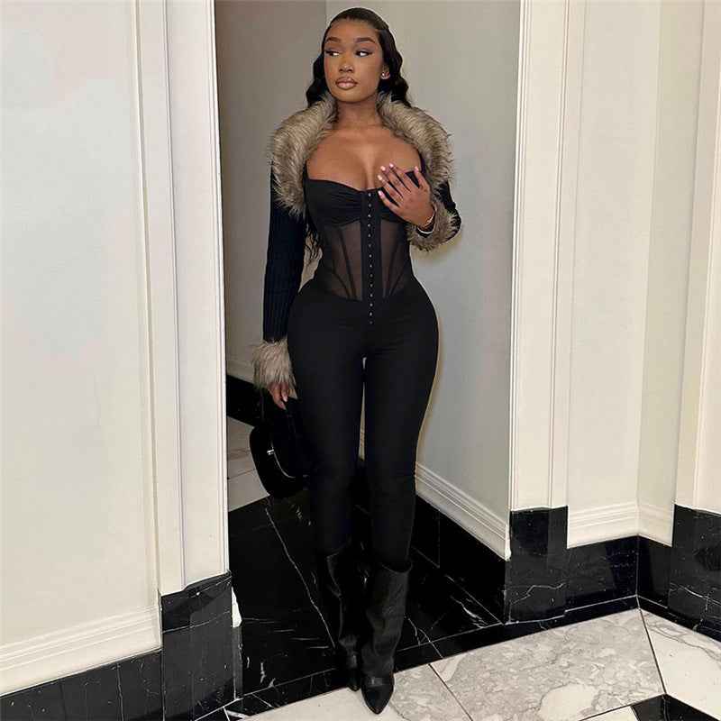 Sexy Low Cut See Through Slimming Jumpsuit