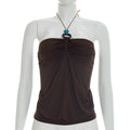 Spring Solid Color Pleated Backless Halter Sling Top T-shirt for Women