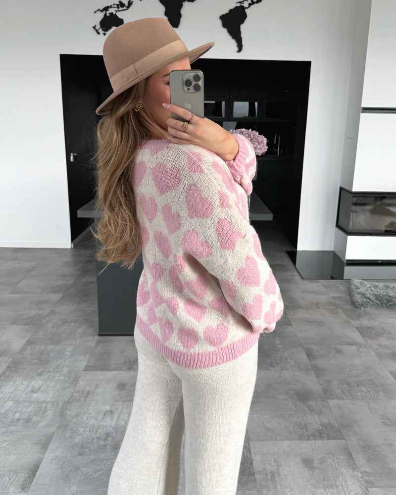 Valentine's Day Sweater Cute Love Jacquard Color Contrast
