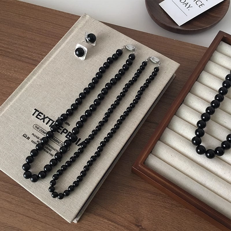 Nature Stone Black Red Beaded agate necklace