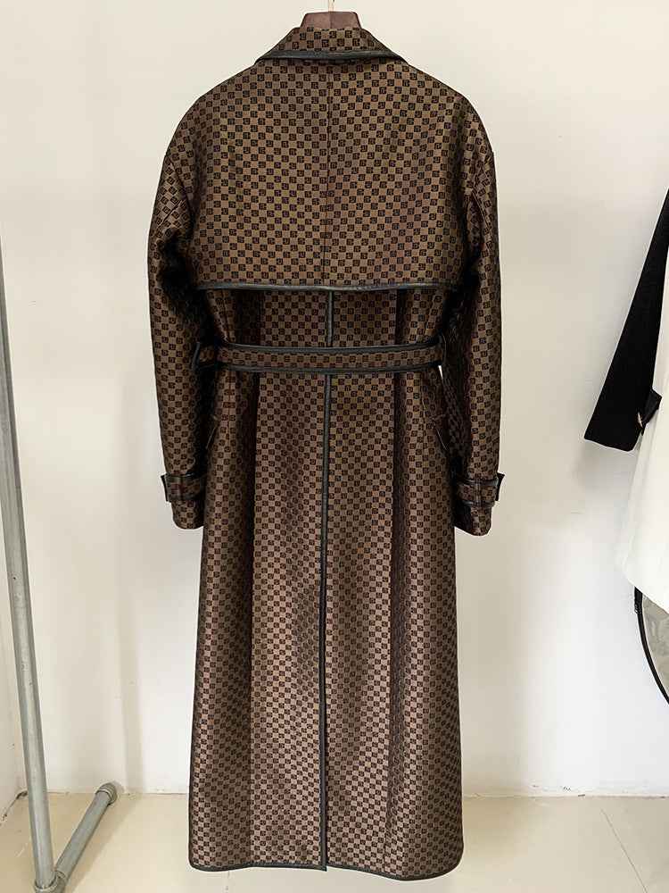 Women's Jacquard Jacket Maze Pattern Long Trench