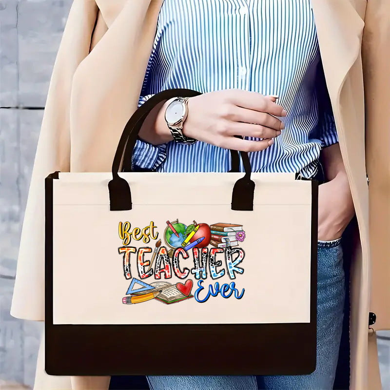 Canvas tote bag, large capacity printed tote bag women's, fashionable waterproof portable shopping bag