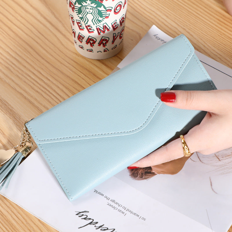 Wallet women's long, fringed three-fold flip clutch bag, simple women's wallet evening