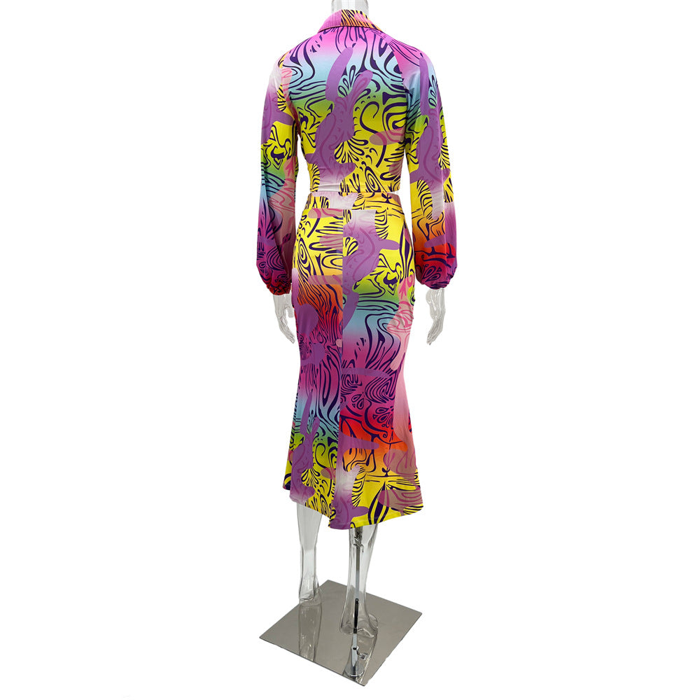 Long Sleeved Cardigan Two Piece Skirt Set