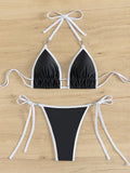 Bikini Color Matching Lace up T Back Sexy Split Bikini Swimwear Swimsuit Women