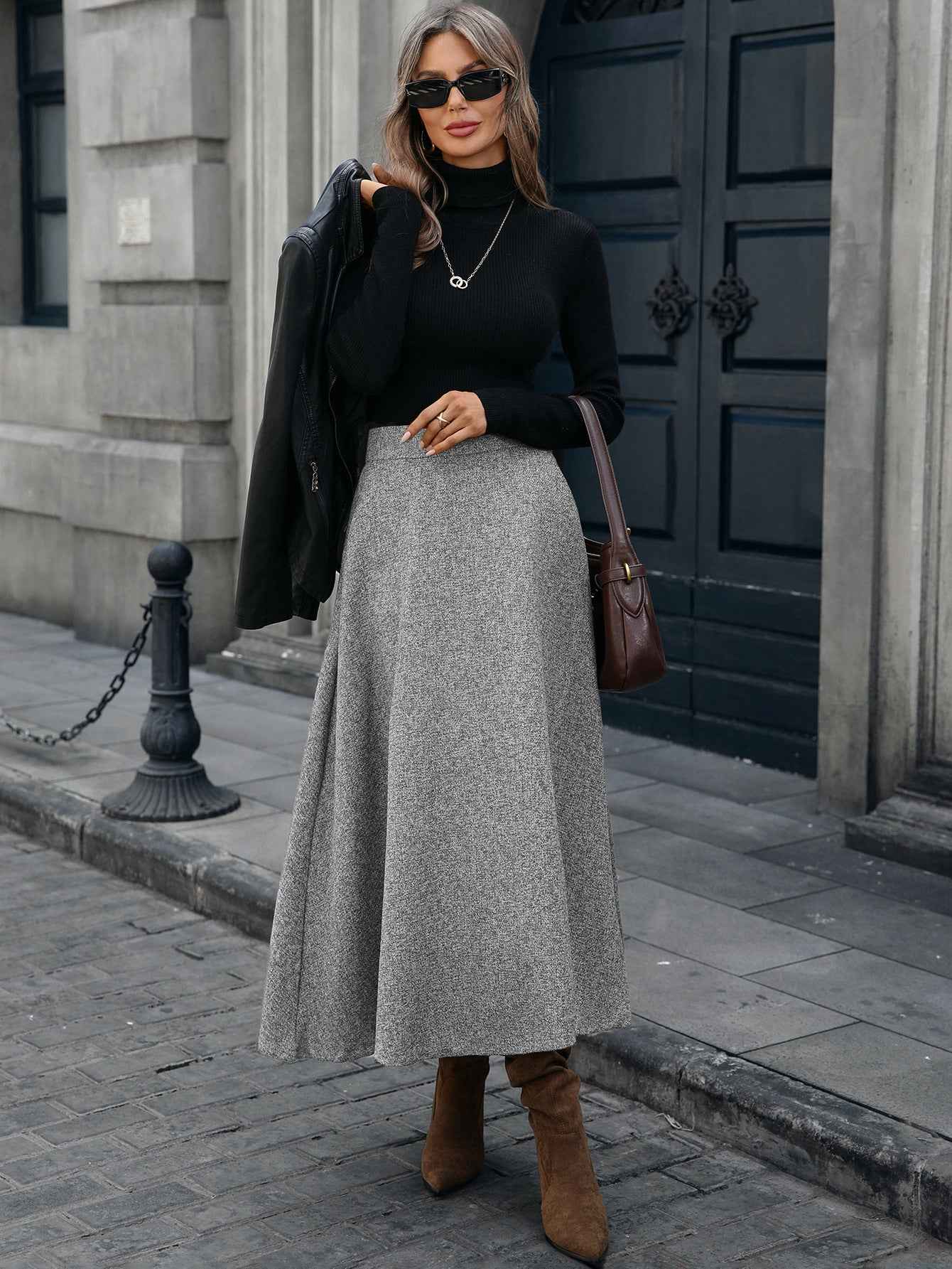 Woolen A line Drape Skirt