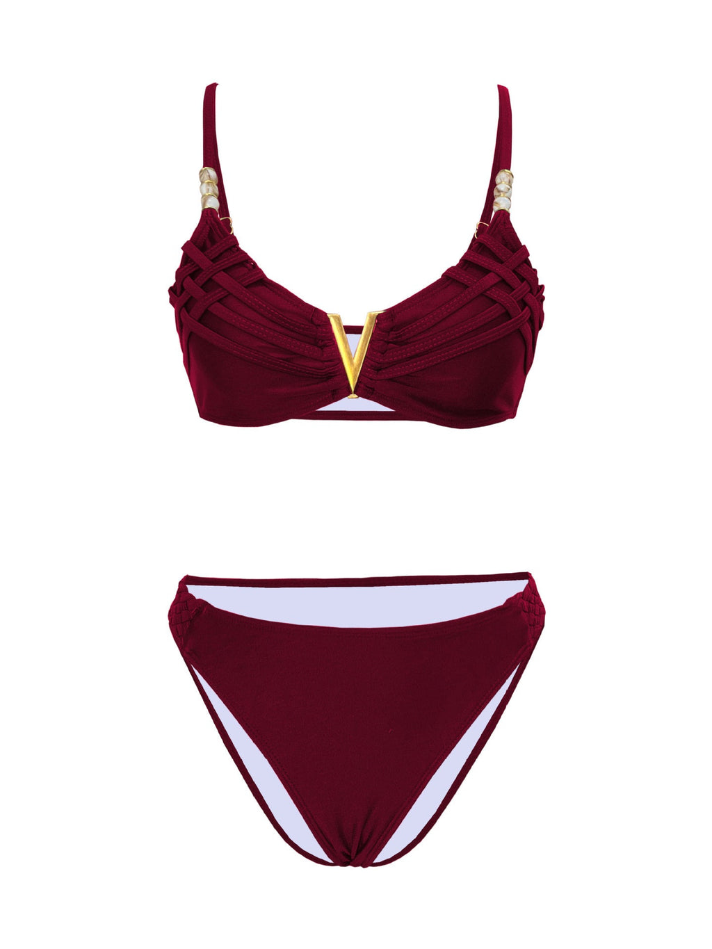Solid Color Backless Sexy Split Swimsuit Women Bikini Woven