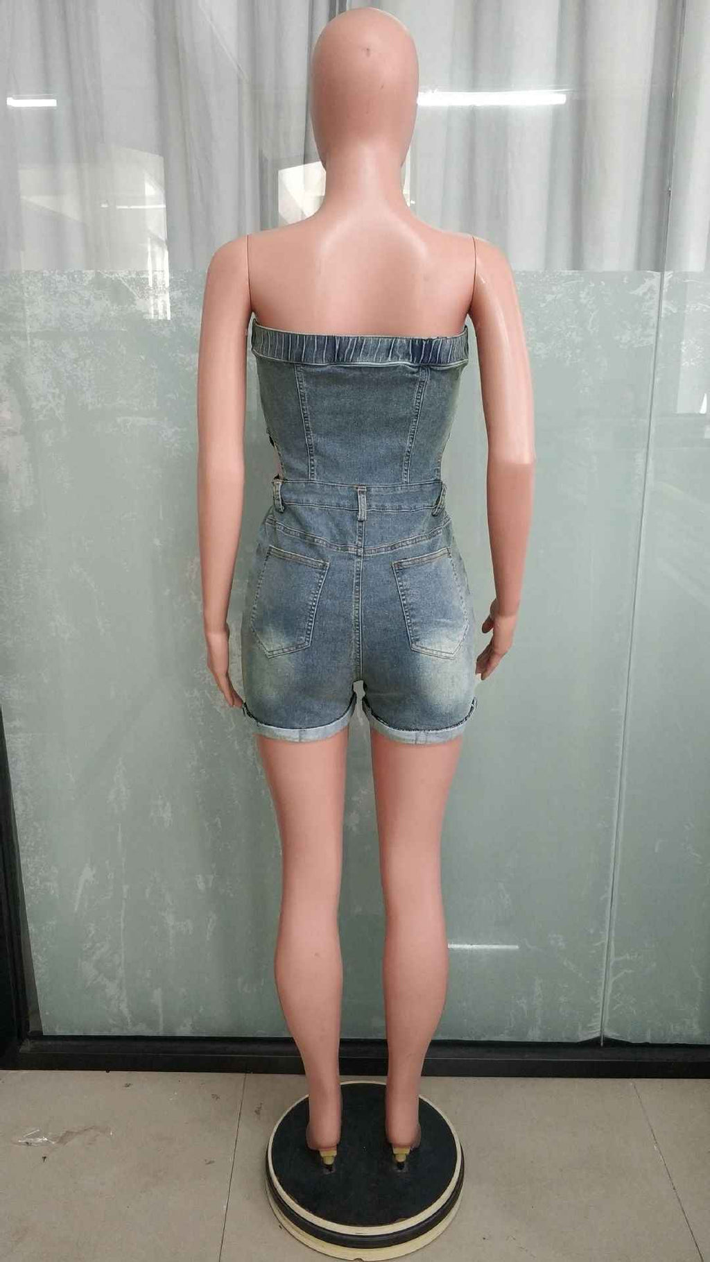 Casual Tube Top Women's Clothing Slim Fit Denim Jumpsuit