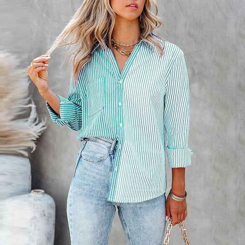 Striped Color Contrast Cardigan Blouse