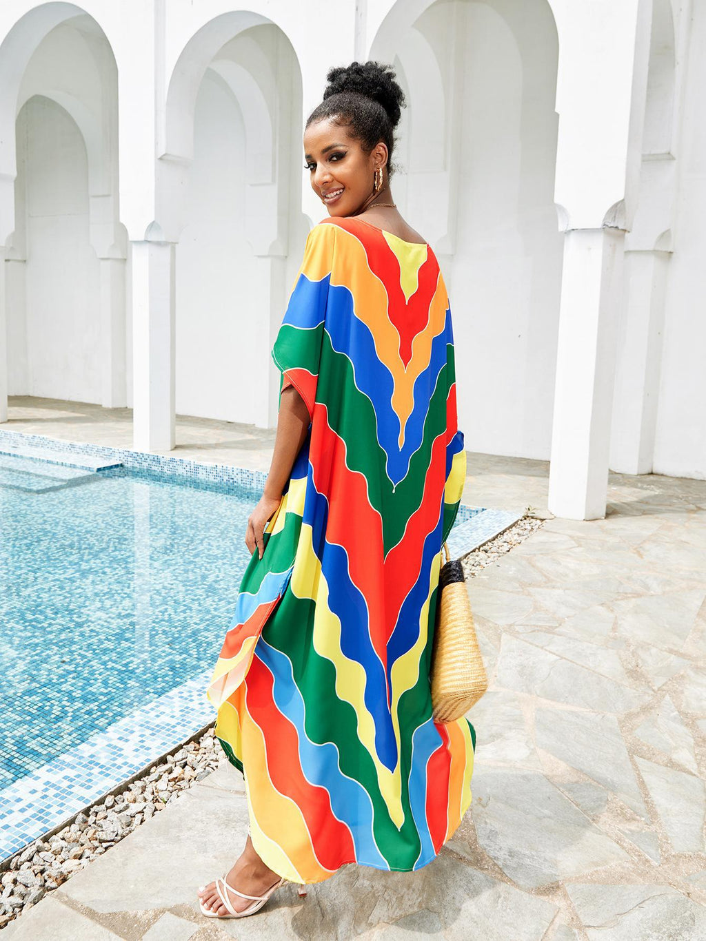 Print Beach Cover Up Sexy Loose Vacation Sun Protection Shirt Robe Bikini Cover Up