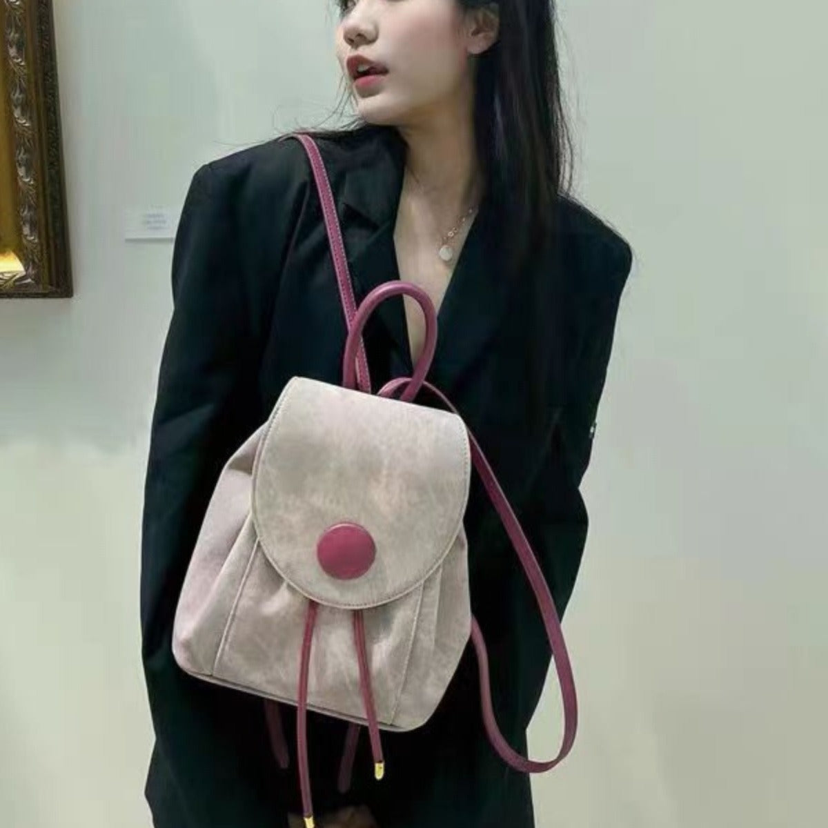 Small denim pink backpack, schoolgirl bag, large capacity travel backpack