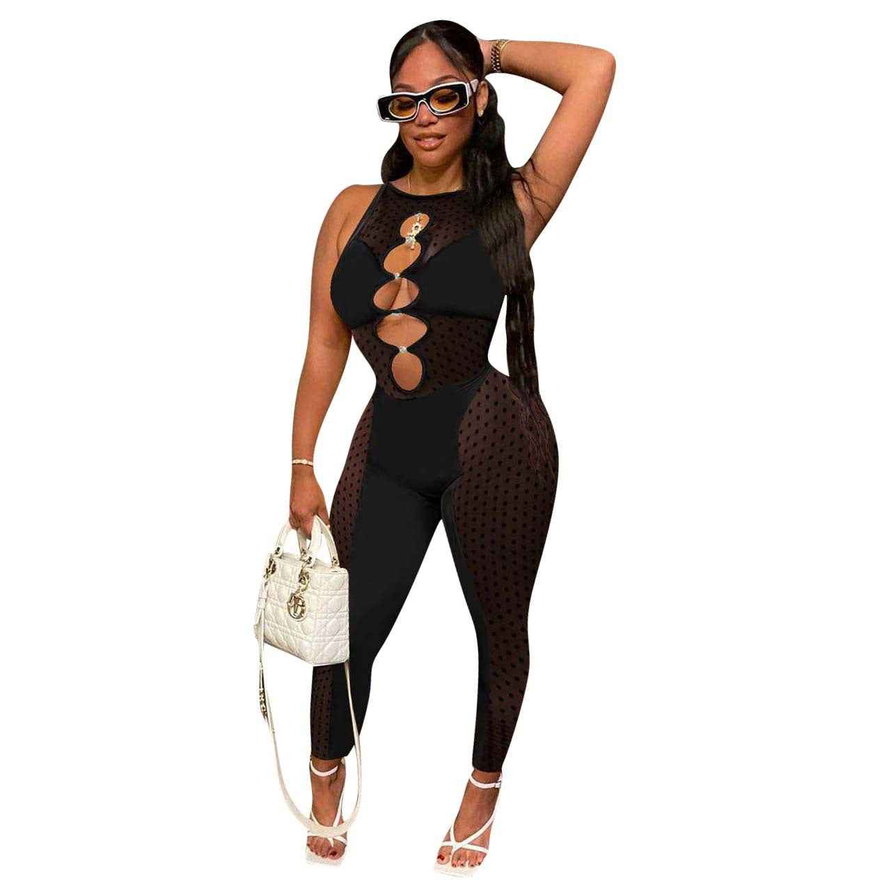Mesh Milk Stitching Jumpsuit
