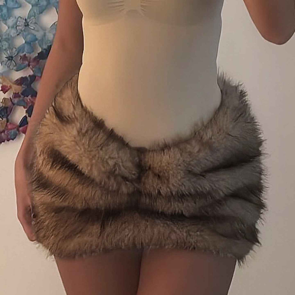 Pleated Low Waist Sexy Fur Sheath Skirt