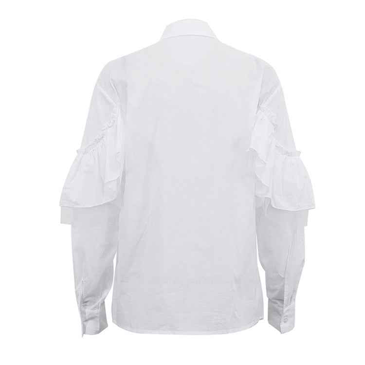 Ruffled Polo Collar Long Sleeve Blouse