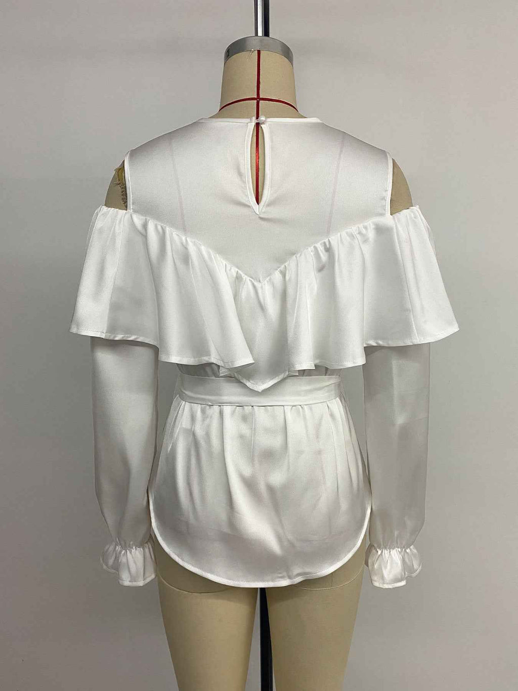 Elegant Long Sleeved Ruffled Off the Shoulder Lace Blouse