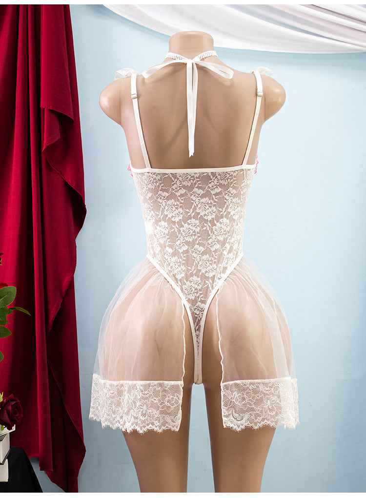 Gathered Bridal Lace See through Lingerie