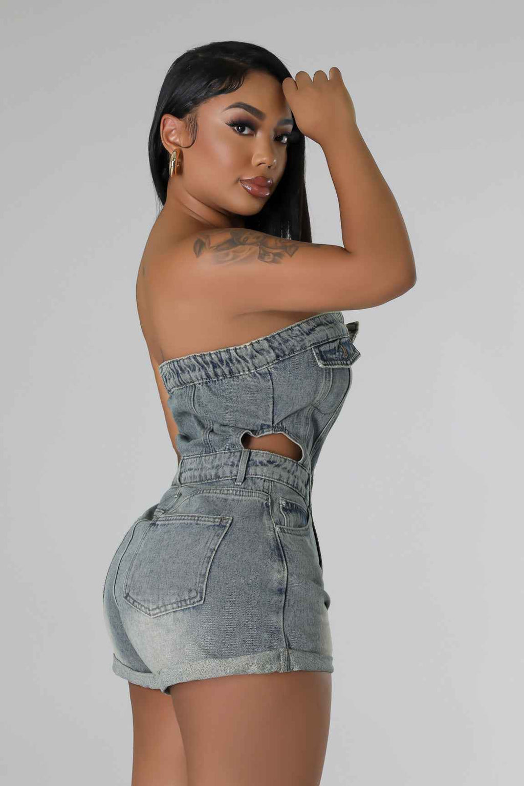 Casual Tube Top Women's Clothing Slim Fit Denim Jumpsuit