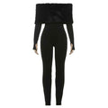 Sexy off the Shoulder Furry Slim Fit Patchwork Jumpsuit