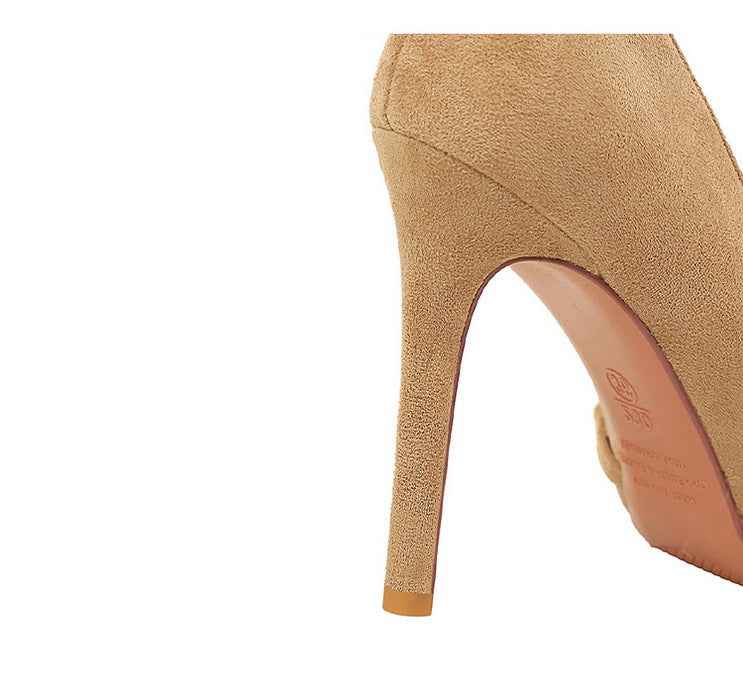 French Elegant Socialite Pearl Bow Pointed Low Cut Suede Stiletto Heel Pumps for Women