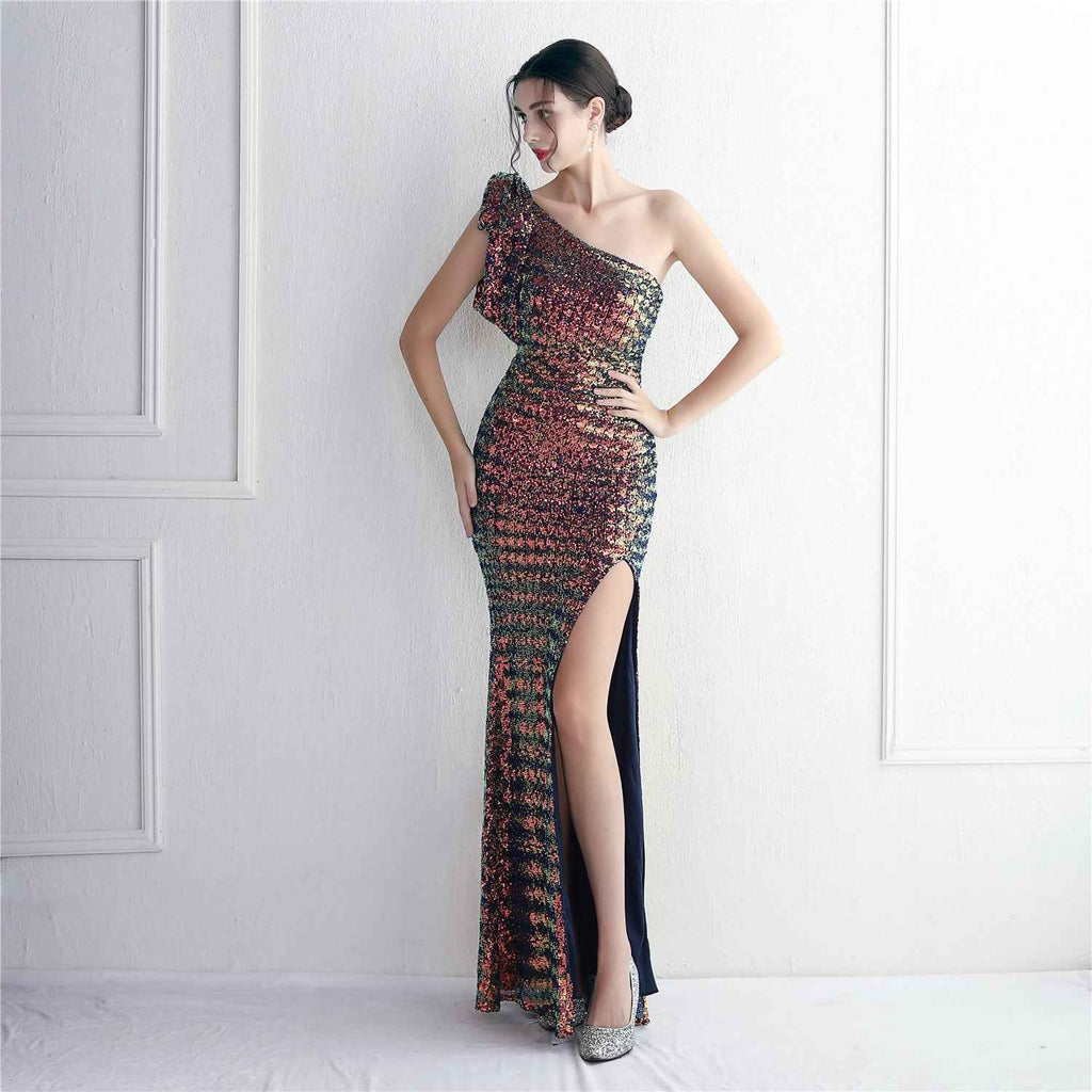 Sequined One Shoulder Appreciation Dinner Slim Fit Fishtail Wedding Dress