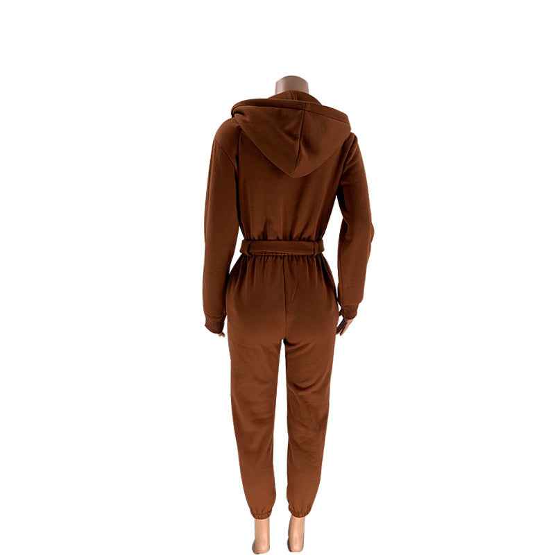 Half Open Collar Urban Casual Women's Jumpsuit