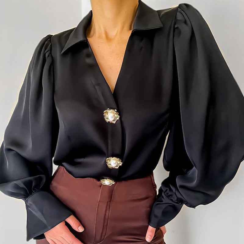 Lantern Sleeve Blouse Casual Loose Satin